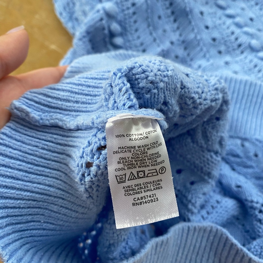 LOFT Blue Crew Neck Sweater with Chevron Pattern - Picture 2 of 4